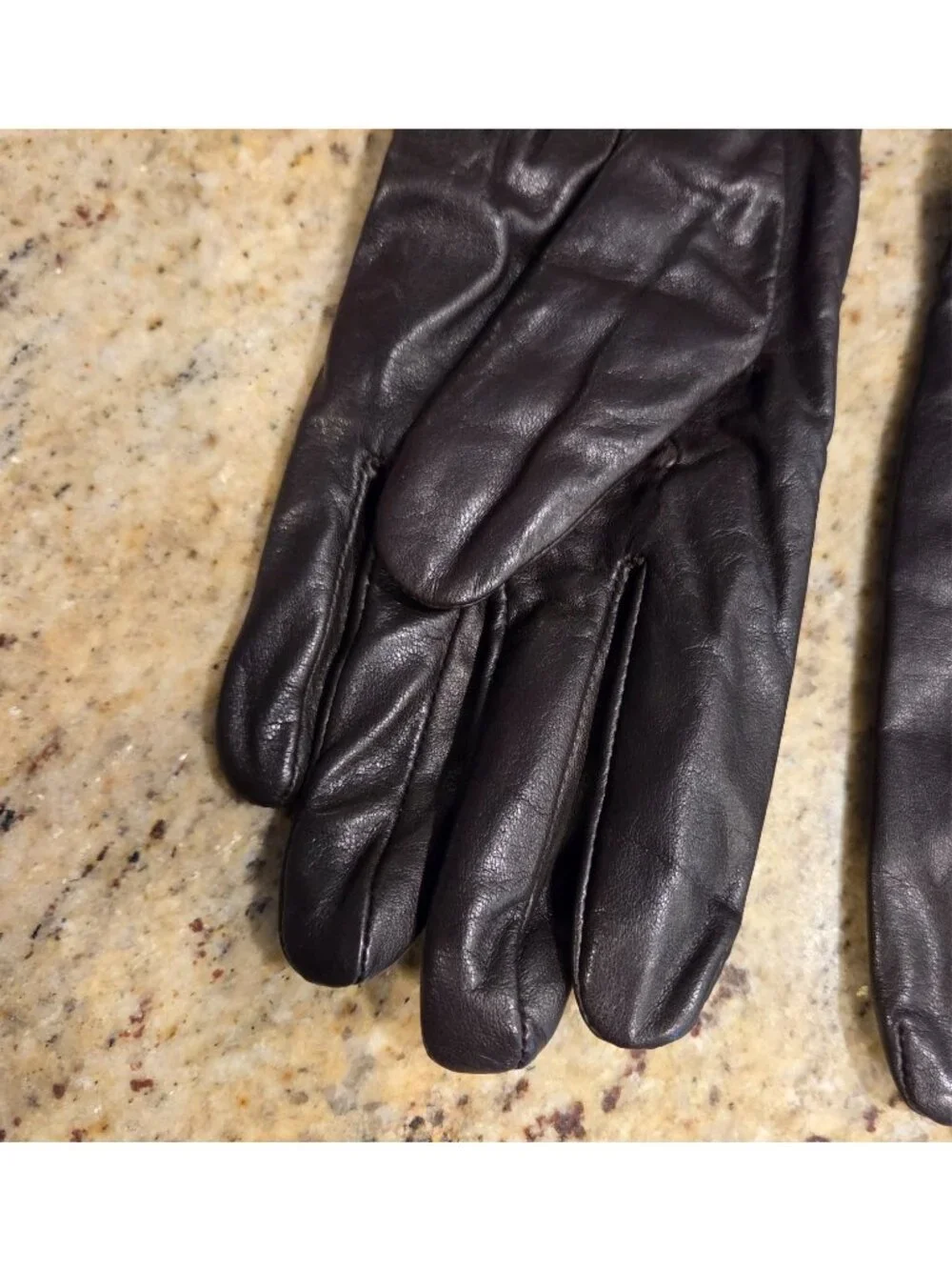 Womens Size M/L Brown Leather Fleece Lined Gloves Scroll Embroidered